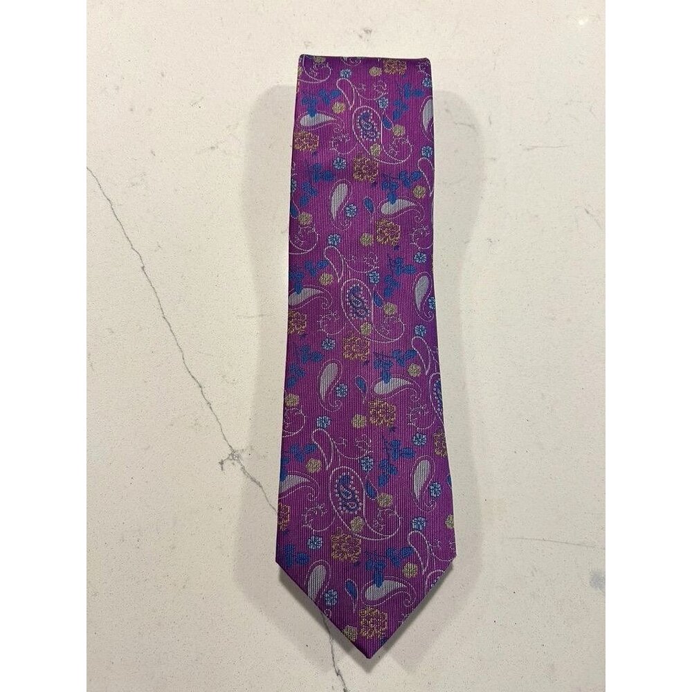 ETON Men's Silk Paisley Necktie in Purple / Gray / Blue